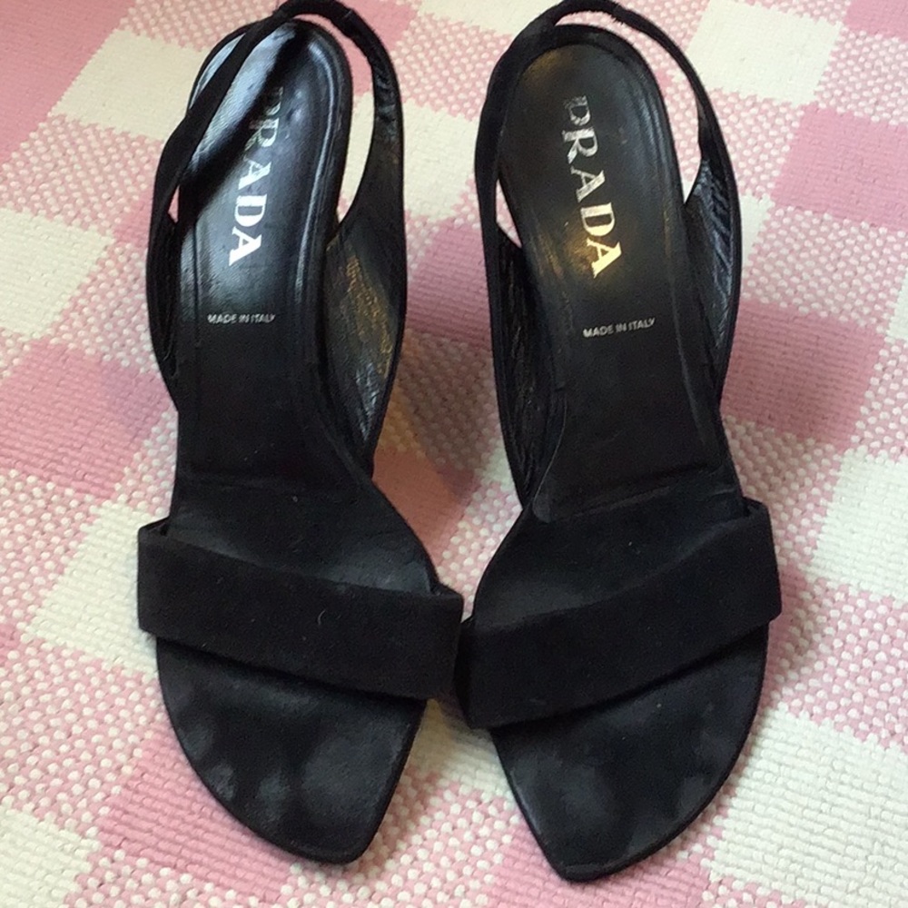 Vintage Prada Black Suede Wedge Sandals - Picture 7 of 8